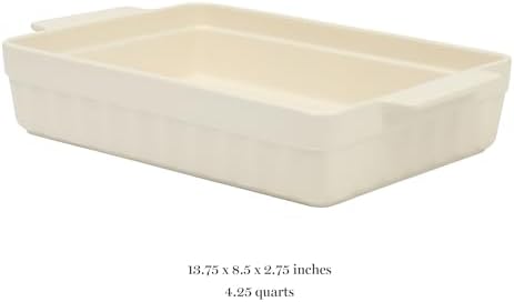 Martha Stewart Broadbrook Ceramic Bakeware, 13x9 Inch Rectangular Baking Dish with Handles, Cream Glazed Stoneware for Casseroles, Lasagna, Roasts & Desserts, Oven & Dishwasher Safe