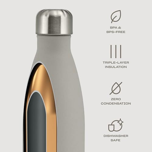 S'well Stainless Steel Water Bottle, 17oz, Lunar Grey, Triple Layered Vacuum Insulated Containers Keeps Drinks Cold for 36 Hours and Hot for 18, BPA Free, Perfect for On the Go