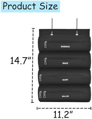 Zipper Bag Organizer Compatible with Gallon, Quart, Sandwich & Snack Food Storage Bag, Kitchen Plastic Bag Storage Organizer for Kitchen RV Camper (Black)
