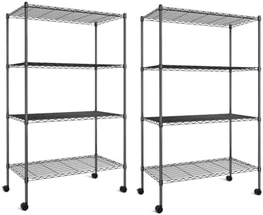 Simple Deluxe Heavy Duty 4-Shelf Storage Shelving Unit, 36" D x 14" W x 55.91" H Steel Organizer Wire Rack 1000Lb Capacity, Black, 2 Pack