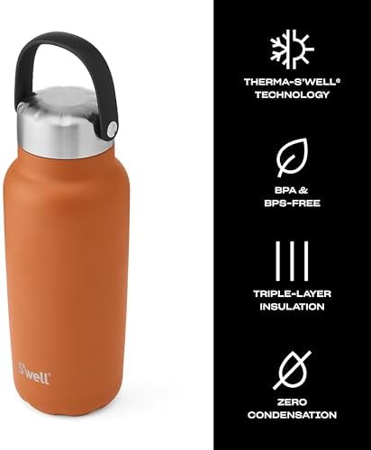 S'well Recycled Stainless Steel Explorer with Insulated Lid and Handle, 32oz, Carnelian, Triple Layered Vacuum Insulated Containers Keeps Drinks Cold for 42 Hours and Hot for 10