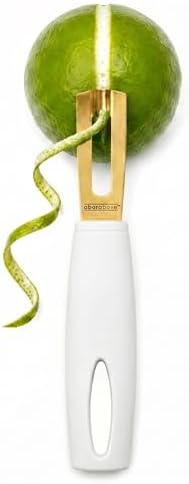 A Bar Above Channel Knife, White Ergonomic Handle Gold Blade, Citrus Peeler