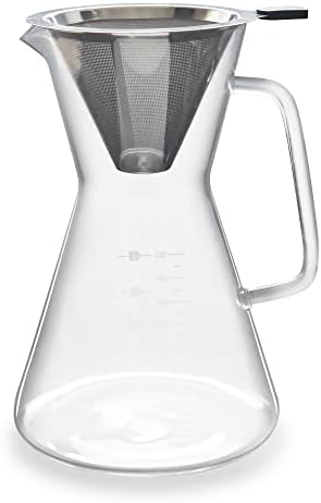 London Sip Glass Pour Over Coffee Carafe Coffee Maker with Reusable Stainless Steel Filter, Ergonomic Handle, and Easy-Pour Spout, 8-Cup (1200 mL)