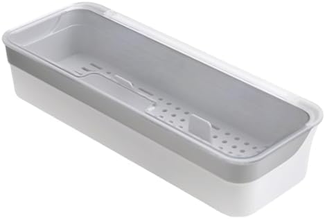 Plastic Kitchen Drawer Organizer with Lid and Drainer Stackable Utensil Holder for Countertop Silverware Tray White Flatware Organizers - 12.6x4.7x2.4 Inch Storage Box Spatula Cutlery Tray