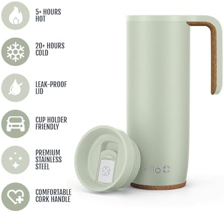 Ello Magnet Insulated Stainless Steel Travel Mug with Handle, Sage, 18 Ounces (Pack of 6)
