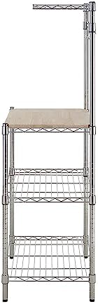 Amazon Basics Kitchen Storage Baker's Rack with Removable Wood Top, Chrome/Beige, 24"W x 59"H x 18"D