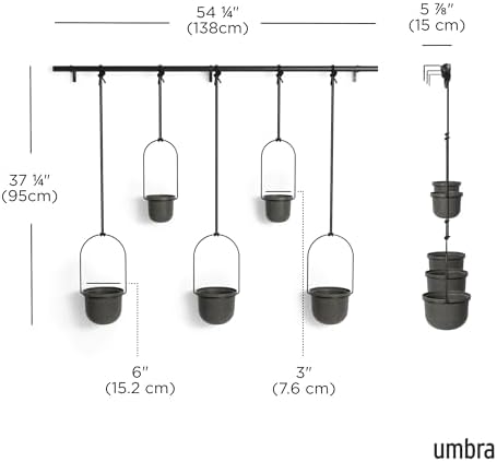 Umbra Triflora Hanging Planter, Window Herb Garden, Set of 5, Black/Black