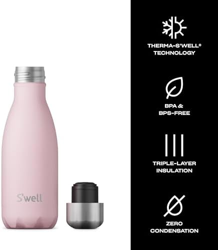 S'well Stainless Steel Water Bottle - 9 Fl Oz - Pink Topaz - Triple-Layered Vacuum-Insulated Containers Keeps Drinks Cold for 27 Hours and Hot for 12 - with No Condensation - BPA Free Water Bottle