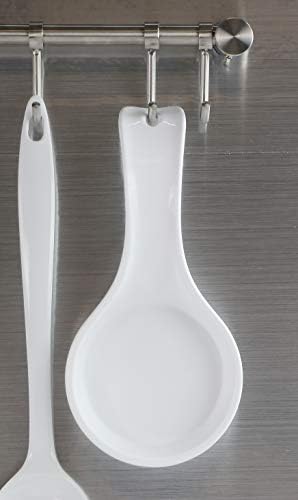 Reston Lloyd Kitchen Counter Utensil Spoon Rest, Ladles, Spaghetti Forks, & Spatulas, Durable BPA-Free Plastic – Dishwasher Safe, Décor, Space Saving Hanging Hole on Handle, White
