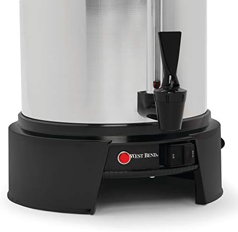 West Bend Commercial Coffee Urn Highly-Polished Aluminum Features Automatic Temperature Control Large Capacity with Quick Brewing Smooth Prep and Easy Clean Up NSF Approved, 55-Cup, Silver