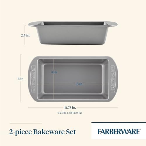 Farberware Nonstick Bakeware Bread and Meat Loaf Pan Set for Baking, Gray