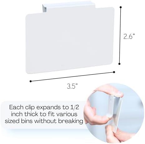 Hygge & Sage: Metal Non-Slip Basket Labels Clip On for Storage Bins, or Wire Racks | Includes 8 Labels, 8 Non-Slip Pads, and 1 Free Marker (White)