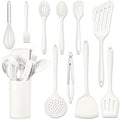 HaWare 11 PCS Silicone Cooking Utensils Set, Heat Resistant Kitchen Utensils with Holder, Food-grade Spatula Sets for Nonstick Cookware, Kitchen Tools Gadgets Include Fish Turner, Spoon (White)