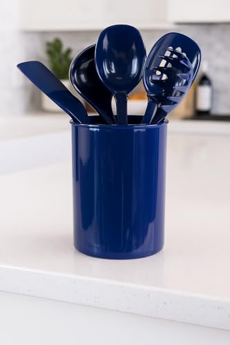 Reston Lloyd 6 Piece Kitchen Utensil Holder for Kitchen Counter, Utensils Crock with Heat Resistant Spoon, Slotted Spoon, Ladle, Spatula BPA Free, Indigo