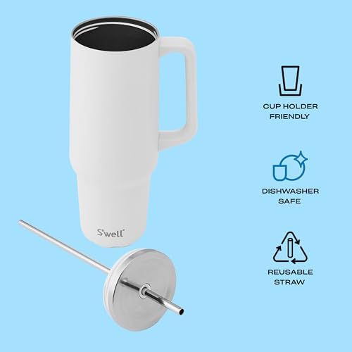 S'well Recycled Stainless Steel Tumbler XL with Straw and Handle, 40oz, Moonstone, Triple Layered Vacuum Insulated Container Keeps Drinks Cold 50 hours and Hot for 10, BPA Free