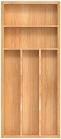 Silverware Organizer, Bamboo Kitchen Drawer Organizer, Utensil Holder, Cutlery Tray & Spoon Flatware Storage with Grooved Drawer Dividers (6.7''W x 15.5''D)