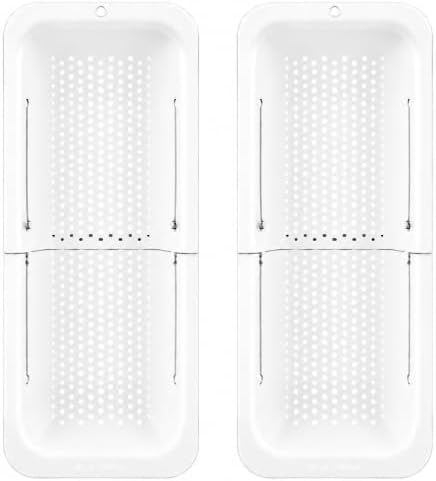 Blue Ginkgo Over Sink Colander, Extendable Kitchen Strainer, 2-Pack, White