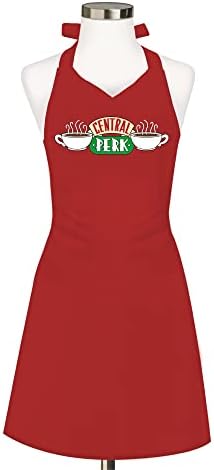 Red Central Perk Friends Apron | Waitress Rachel Green Costume | Halloween Costumes for Women | Stylish V-Neck Cut, Soft Fabric | Cooking Clothes, Halloween Party, Friends TV Show Apron | One Size