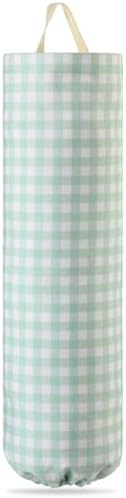 Gingham Plastic Bag Holder for Grocery Bag, Mint Green