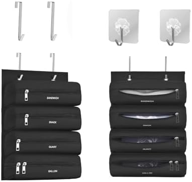 Zipper Bag Organizer Compatible with Gallon, Quart, Sandwich & Snack Food Storage Bag, Kitchen Plastic Bag Storage Organizer for Kitchen RV Camper (Black)