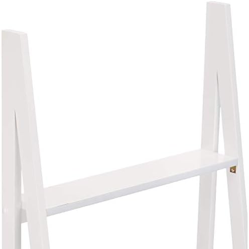 Amazon Basics 5-Tier Ladder Bookshelf Storage Organizer for Small Space, Easy to Assemble, Solid Rubberwood Frame, White Finish, 14D x 24.8W x 70.1H in