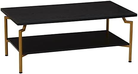 Household Essentials Black Oak & Gold Iron Rectangular Coffee Table