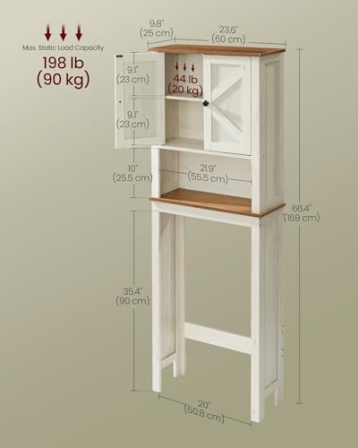 VASAGLE Over the Toilet Storage Cabinet, Doors, Adjustable Shelves, 23.6''W
