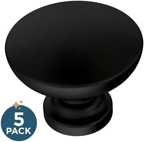 Franklin Brass Fulton (5-Pack) Cabinet Knobs | Matte Black Handles for Dresser Furniture Drawers/Kitchen/Door/Bathroom | 1-3/16" P29523Z-FBA-B