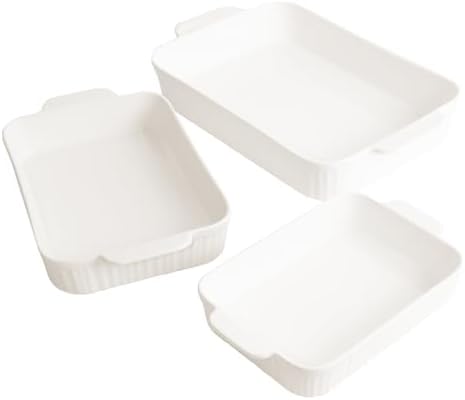 Glad Baking Dish Set, 3pc - Rectangular Stoneware Casserole Dishes for Oven and Microwave - Nesting Bakeware Set with Handles (12'', 10.5'', and 8.5''), Dishwasher Safe