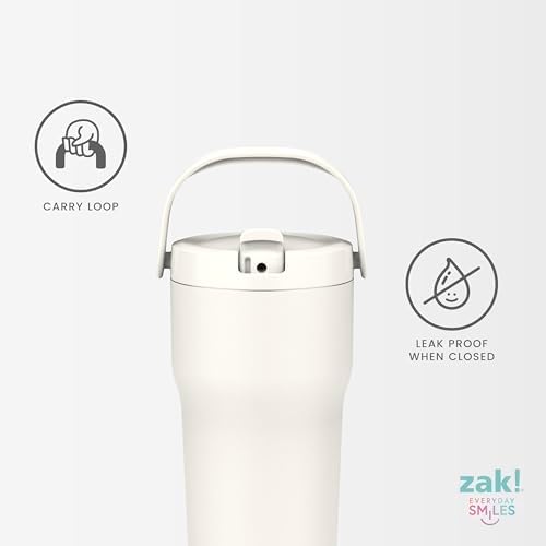 Zak Designs Sutton Travel Tumbler for On the Go, 30oz Stainless Steel with Vacuum Insulation, Straw Spout, Carry Handle for Cold Drinks (Vanilla Yellow)
