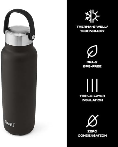 S'well Recycled Stainless Steel Explorer with Insulated Lid and Handle, 40oz, Onyx, Triple Layered Vacuum Insulated Containers Keeps Drinks Cold for 54 Hours and Hot for 12