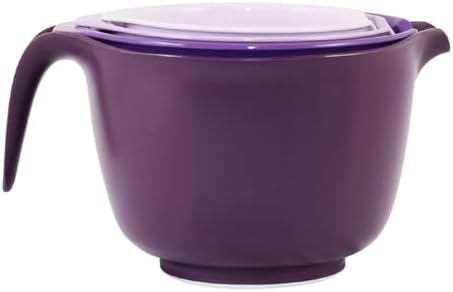 Glad Mixing Bowls with Pour Spout, Set of 4 - Nesting Plastic Bowls (1.2qt, 1.9qt, 2.8qt, and 3qt with Handle) - Non Slip Base, Dishwasher Safe Kitchen Cooking and Baking Supplies, Purple