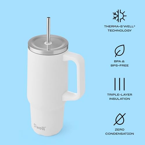 S'well Recycled Stainless Steel Tumbler XL with Straw and Handle, 30oz, Moonstone, Triple Layered Vacuum Insulated Container Keeps Drinks Cold 36 hours and Hot for 9, BPA Free