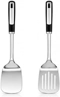 Stainless Steel Spatula Set, 2-Piece Solid & Slotted Metal Turner