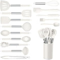Onader Silicone Kitchen Utensils Set, 15pcs White Silicone Cooking Utensils Set with Holder, Includes Heat Resistant Spatula Turner Spoon Whisk Tong