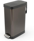Glad Stainless Steel Slim Trash Can with Clorox Odor Protection - Narrow Kitchen Garbage Bin with Soft Close Lid, Step On Foot Pedal and Waste Bag Roll Holder, Pewter, 12 Gallon/45 Liter