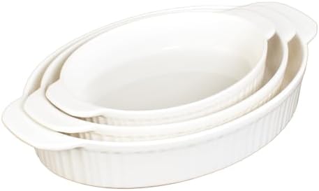 Glad Baking Dish Set, 3pc - Oval Stoneware Casserole Dishes for Oven and Microwave - Nesting Bakeware Set with Handles (11.5'', 10'', and 8.5''), Dishwasher Safe