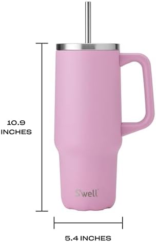 S'well Recycled Stainless Steel Tumbler XL with Straw and Handle, 30oz, Hydrangea Pink, Triple Layered Vacuum Insulated Containers Keeps Drinks Cold for 36 hours and Hot for 9