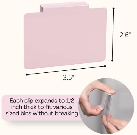 Hygge & Sage: Metal Non-Slip Basket Labels Clip On for Storage Bins, or Wire Racks | Includes 8 Labels, 8 Non-Slip Pads and 2 Free Markers (Pink)