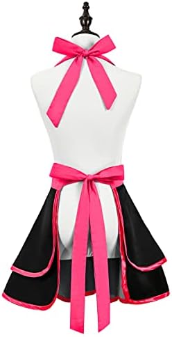 Violet Mist Retro Aprons for Women - Sexy Vintage Black Rose Pink 50s Apron for Halloween, Christmas, Cooking, Kitchen, Housewife, Waitress, Mother's Gift