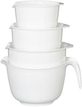 Glad Mixing Bowls with Pour Spout, Set of 4 - Nesting Plastic Bowls (1.2qt, 1.9qt, 2.8qt, and 3qt with Handle) - Non Slip Base, Dishwasher Safe Kitchen Cooking and Baking Supplies, Grey