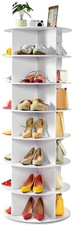 VEVOR 7 Tiers Rotating Shoe Rack Tower, 360° Spinning Shoe Rack, Revolving Storage Round Carousel Display, Freestanding Lazy Susan Organizer Display for Bedroom, Living Room, Entryway, Closet, White