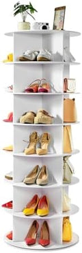 VEVOR 7 Tiers Rotating Shoe Rack Tower, 360° Spinning Shoe Rack, Revolving Storage Round Carousel Display, Freestanding Lazy Susan Organizer Display for Bedroom, Living Room, Entryway, Closet, White