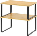 NEX Kitchen Cabinet and Counter Shelf Organizer, Stackable & Expandable, Black and Natural