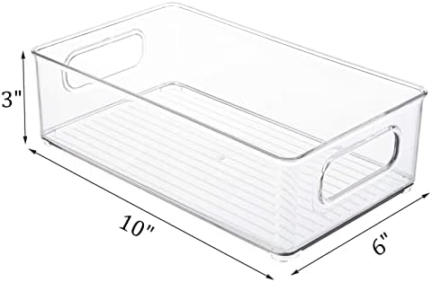 Kingrol 6 Pack Plastic Storage Bins for Pantry, Refrigerator, Countertop, Cabinet Organization, Stackable Food Storage Organizer with Handles, BPA Free, 10 x 6 x 3 Inch