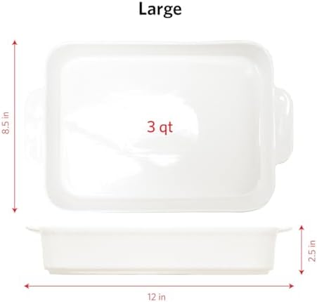 Glad Baking Dish Set, 3pc - Rectangular Stoneware Casserole Dishes for Oven and Microwave - Nesting Bakeware Set with Handles (12'', 10.5'', and 8.5''), Dishwasher Safe