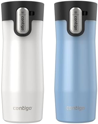 Contigo AUTOSEAL West Loop Vacuum-Insulated Stainless Steel Travel Mug with Easy-Clean Lid 16 oz 2-Pack Salted Frosted Pearl Glacier Frosted Pearl