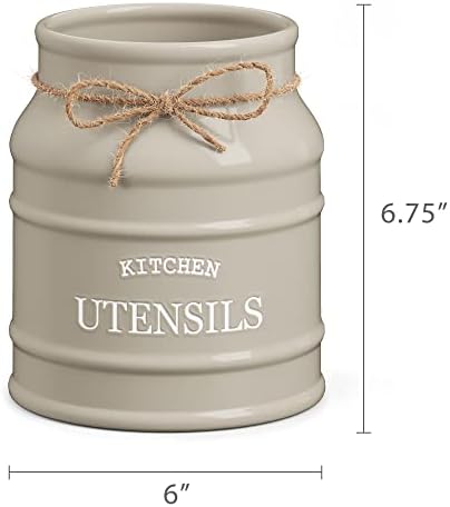 Barnyard Designs Ceramic Kitchen Utensil Holder Countertop 6.75″ (Taupe)