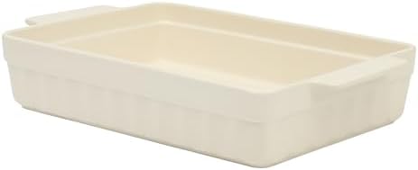 Martha Stewart Broadbrook Ceramic Bakeware, 13x9 Inch Rectangular Baking Dish with Handles, Cream Glazed Stoneware for Casseroles, Lasagna, Roasts & Desserts, Oven & Dishwasher Safe