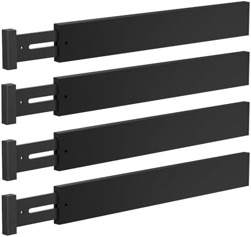 4 Pack Bamboo Drawer Dividers 17-22" Adjustable Kitchen Organizer, Black